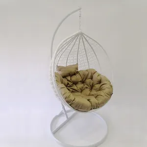 New design patio hanging chair beige color cushion white color swings hot sale in market