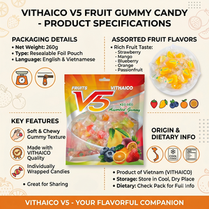 Caramelos de Goma de Frutas Mixtas V5 260g, Envueltos Individualmente, Caramelos Blandos y Masticables, Fábrica OEM ODM - Product Image 1