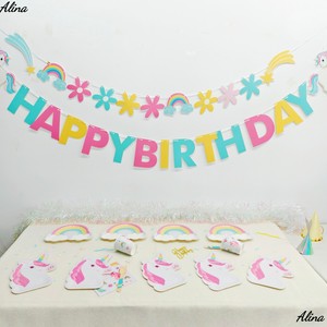 DAMAI - Vajilla Desechable para Fiesta de Cumpleaños de Niñas con Diseño de Unicornio, Arcoíris y Animales, Incluye Pancarta, Servilletas, Vasos y Platos de Papel - Product Image 5