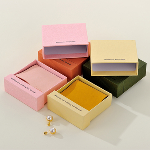 Custom Logo Pink Green Cardboard Sliding Drawer Jewelry Packaging <b>Box</b> and Pouch Set for Ring Necklace Bracelet <b>Earrings</b> - Product Image 5