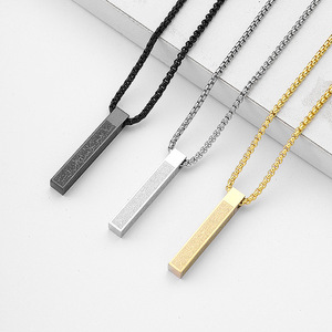 Collier avec pendentif géométrique gravé en acier inoxydable pour hommes et femmes, bijoux cadeau en couleurs noir, argent et or - Product Image 1