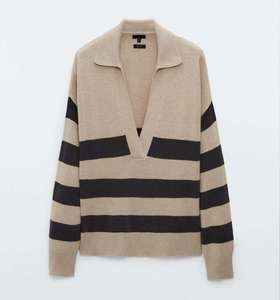 Maglione Polo <span class=keywords><strong>a</strong></span> <span class=keywords><strong>Righe</strong></span> con Scollo <span class=keywords><strong>a</strong></span> V per <span class=keywords><strong>Donna</strong></span>, 100% <span class=keywords><strong>Cotone</strong></span>, Lavorazione <span class=keywords><strong>a</strong></span> <span class=keywords><strong>Maglia</strong></span>, Stile Oversize, Autunno-Inverno 2026, Produzione OEM ODM Personalizzata - Product Image 1