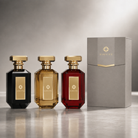 Flacon de parfum rectangulaire à facettes 100 ml, style luxe moderne, en verre ambré, rouge ou noir, vide, pour contenir des parfums.