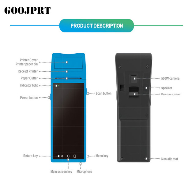 GOOJPRT Q2i Android Quad Core 5.5 Inch Touch Screen 3G WiFi Wireless Handheld POS Terminal PDA 1G Memory CE/FCC/RoHS Certified