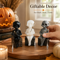 Naturstein Fisch-Skelett-Figur Halloween-Schädel-Schnitzerei Heimdekoration Geschenk Schwarz Weiß Grau