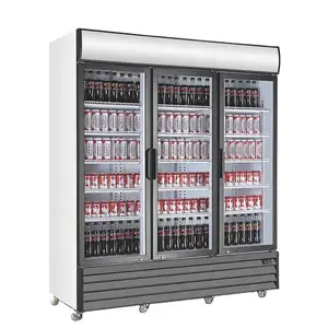 High Efficiency Cooling Fridge Commercial Refrigerator Upright Display Three Glass Door Cooler Supermarket Display Cooler