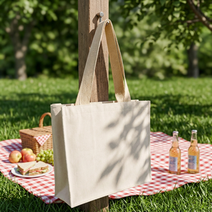 Eco-Friendly Custom <b>Large</b> Cotton <b>Canvas</b> Tote <b>Bag</b> with Zipper Closure Reusable Shoulder Handle for Daily Use Supermarket Shopping - Product Image 6