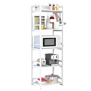 Étagère de rangement de cuisine en métal blanc à 5 niveaux avec étagère pour four à micro-ondes, type sur pied multifonctionnel, design minimaliste - Product Image 3