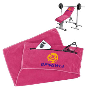 <span class=keywords><strong>Serviette</strong></span> de banc de gym en microfibre à séchage rapide avec logo personnalisé et poche zippée - Product Image 1