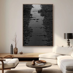 Arte Mural Wabi Sabi, Pintura Texturizada 3D Negra, Arte Mural de Yeso Negro, Pintura Abstracta Negra, Arte Mural Negro, Cuadros Negros - Product Image 1