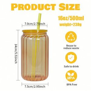 Verres à boire personnalisés avec logo, design rayé, mugs à bière Libby Jelly, sublimation, verre coloré 16oz, couvercle et paille en plastique - Product Image 3