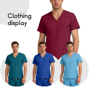 Men's V-Neck Scrub Set Solid Color Quick Dry Moisture Wicking Hospital Uniforms - Product Image 2