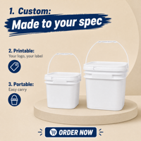 Seau carré moulé monobloc de qualité alimentaire, paroi intérieure lisse, facile à nettoyer, avec couvercle hermétique, en PP/PE, pour le remplissage de pots de miel
