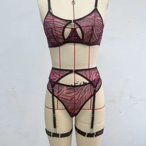 2023 transfrontalière plus récent Sexy mince imprimé léopard soutien-gorge costume maille imprimé sous-vêtements femmes jarretière ALX2089 - Product Image 5