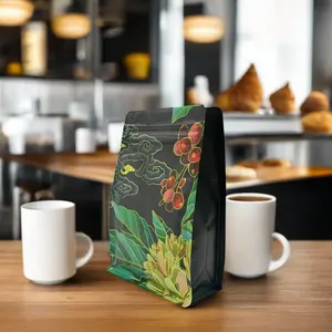 Coffee Pouch RTS Low MOQ 100 Factory Eco Friendly Square Bottom Digital Printing Flat Bottom Coffee Bag Valve For Food Packaging