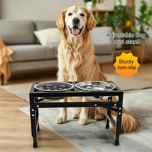 Nouvelle arrivée : support de gamelle surélevé pour chien en métal à hauteur réglable, distributeur de nourriture 3 en 1 avec gamelle en acier inoxydable à alimentation lente - Product Image 1