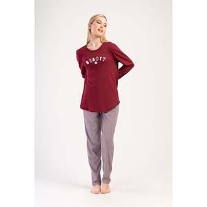 KADIN INTERLOK XXL O YAKA UZUN KOL ETEGI OVAL PIJAMA TAKIM - สีแดงเข้ม - สีแดงเข้ม - Product Image 1