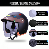 Casque de moto en gros, casque de moto léger demi-face vintage rétro pour hommes