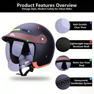 <span class=keywords><strong>Casco</strong></span> de Motocicleta al por Mayor de Fábrica, <span class=keywords><strong>Casco</strong></span> Ligero de Media Cara, Estilo Vintage Retro para Hombre - Product Image 3