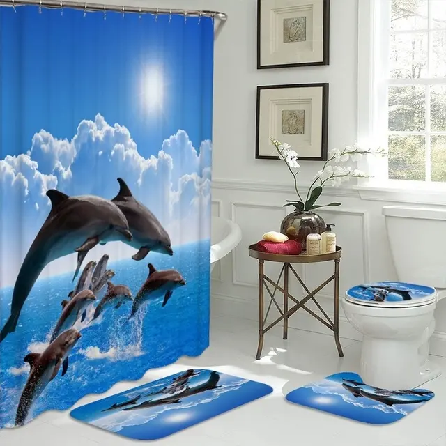 Rideau de douche imprimé d'éléphant 3D, ensembles de salle de bain avec 12 crochets, couverture de toilette