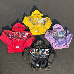 Áo hoodie Y2k in họa tiết cắt may, đính đá, phai màu, kiểu đường phố cá tính - Product Image 5