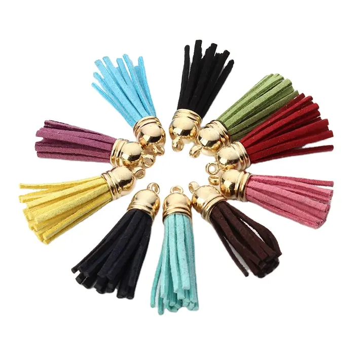 Assorted Colors 30 mm Suede Leather Tassel with Caps for Keychain Cellphone Straps Jewelry Charms