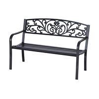 Banc de jardin AJUNION 2 places en acier noir, banc d'extérieur personnalisable avec motif floral sur le dossier, banc de parc pour usage extérieur