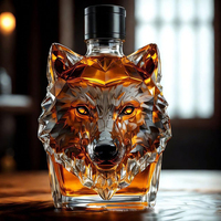 Botella de Whisky de Vidrio de Borosilicato de Alta Calidad en Stock, Diseño Creativo de Cabeza de Lobo y Cabeza de León para Whisky, Vodka y Vino