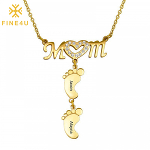 Famiglia regalo gioielli festa della <span class=keywords><strong>mamma</strong></span> <span class=keywords><strong>mamma</strong></span> ciondolo inciso in acciaio inox <span class=keywords><strong>mamma</strong></span> più collana di piedi del bambino - Product Image 1
