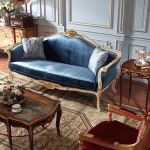أريكة على طراز البلاط الفرنسي ، مجموعة غرفة المعيشة ، أريكة من القماش المخملي الأوروبي المنحوت بثلاثة مقاعد - Product Image 3