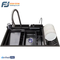 Évier de cuisine moderne FSH OEM multifonctionnel en acier inoxydable brossé à montage sous plan, avec robinet cascade pour évier simple de forme rectangulaire