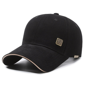 HG Custom Logo Metal Patch ajustável Baseball <span class=keywords><strong>Cap</strong></span> 6-Panel Sports Gorra para Outdoor Running Plain Black Cotton Hat