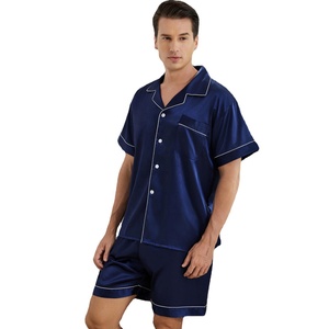 2025 Nighty Designs Hommes Satin Pyjamas De Luxe Vêtements De Nuit En Soie À Manches Courtes Vêtements De Nuit Couleur Unie Jacquard Pyjama Ensembles - Product Image 2