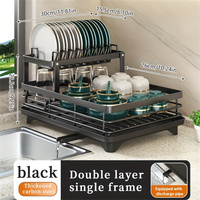 Égouttoir à vaisselle moderne double couche avec design auto-drainant, organisateur de comptoir pour assiettes, bols et baguettes