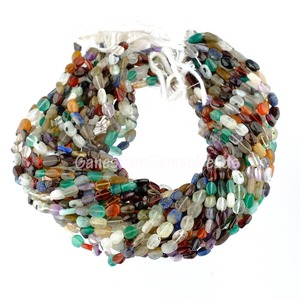 Cuentas de Gemas Multicolores Ovaladas, Cuentas Lisas de Forma Ovalada, Collar de Gemas Naturales Multicolores, Cuentas Multicolores Lisas y Esponjosas - Product Image 1
