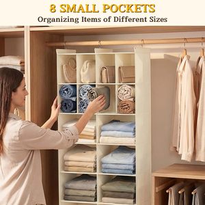 Organizador de armario colgante, 16 compartimentos, tela no tejida, 33x15x85cm, para almacenamiento de ropa en el dormitorio - Product Image 5