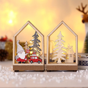 Nouvelles décorations de Noël : cabane en bois lumineuse, vieil homme de la forêt, vitrine en bois, ornements de bureau. - Product Image 4