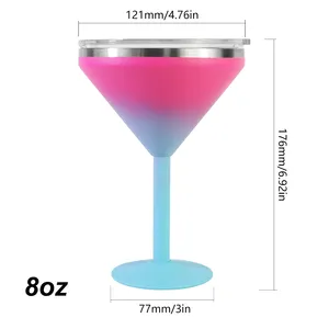 8oz Chasertini renkli kokteyl Stemmed Martini cam kişiselleştirilmiş gitmek için paslanmaz çelik Martini kapaklı bardak