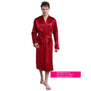 Халат-кимоно Мужской Атласный, пикантная длинная шелковая пижама, однотонный Атласный халат, на заказ