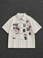 GUANGRUI T-shirt Homme Personnalisé à Manches Courtes en Tricot Respirant et Écologique de Haute Qualité, Motif Abstrait Hip-hop Effet Éclaboussures d'Encre, Transfert Thermique