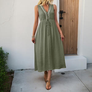 Robe longue Prettysteps 2026 à taille haute, sans manches, couleur unie, avec <span class=keywords><strong>dentelle</strong></span> et volants - Product Image 5