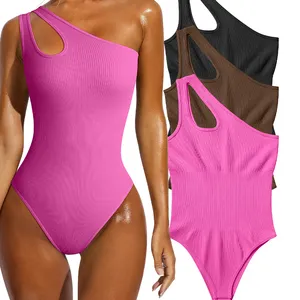 Yüksek kalite iyi elastik sıkı Bodycon Hollow Cut Out bir omuz spor spor giyim Yoga tulum