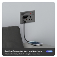 Panel de Enchufes Multifuncional de 13A con Cable Retráctil USB de 20W de Carga Rápida, Interruptor de Enchufe de Pared Universal de Bronce Fosforoso