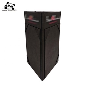 Custom Logo 5 X 7 Black PU Leather Cardboard <strong>Book</strong> 3 Panels Triple View Table Tent Menu Holder Hard Cover Table Top Display - Product Image 3