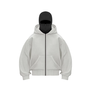Custom Double Layer Pullover Mens Hoodie Winter <strong>Fleece</strong> Zip Mask Heavy Weight Oversized Puffed Washed - Product Image 4