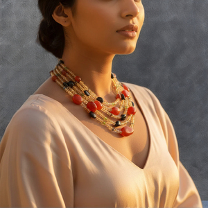 Collier vintage en laiton avec perles et pierres précieuses (quartz, perle, agate, turquoise) - Product Image 2