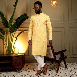 Ensemble Kurta Pajama Africain pour Homme en Coton Khadi Lourd avec Broderie Miroir – Tenue Traditionnelle - Product Image 2