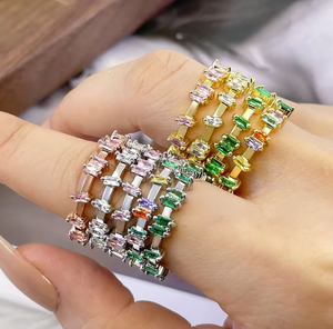 Livraison rapide bijoux à la mode Unique Permutations Design plaqué or bague réglage coloré Cz Rectangle pile anneaux pour les femmes - Product Image 2
