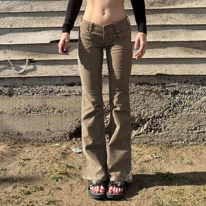 Pantalones de Pana Acampanados Y2K para Mujer al por Mayor, Transpirables, 100% Poliéster, Vintage, Otoño, Cintura Baja, Frente Plano, Bolsillos Cargo, Ajustados - Product Image 1