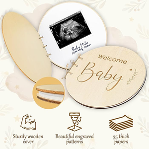 كتاب ضيوف لحفل استقبال المولود الجديد من Pafu للبنات والأولاد كتاب بإشارة خشبية مع صفائح فارغة كهدية تذكارية للأمهات - Product Image 5